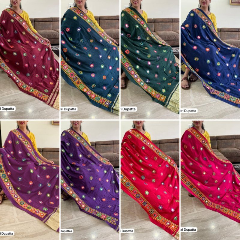 Tew Silk With Embroidery And Foil Mirror Work Navratri Dupatta
